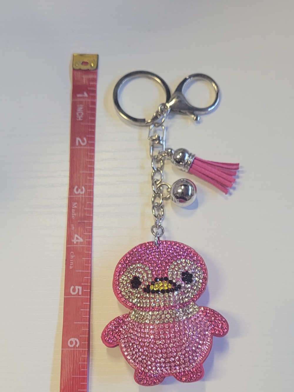 Hot Pink Rhinestone Duck Keychain - Sparkling Accessory
